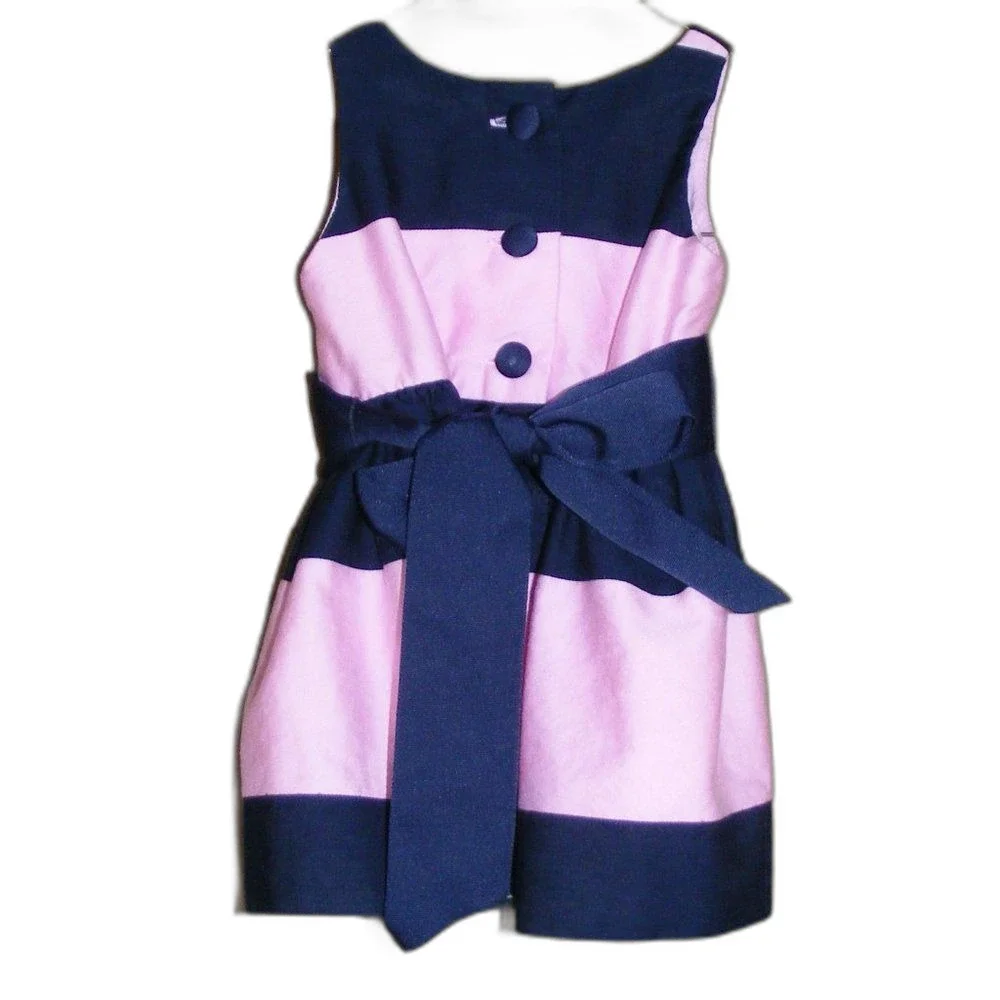 RALPH LAUREN Dress, 3M, Navy & Pink, Sleeveless, Taffeta, back buttons - Picture 2 of 7